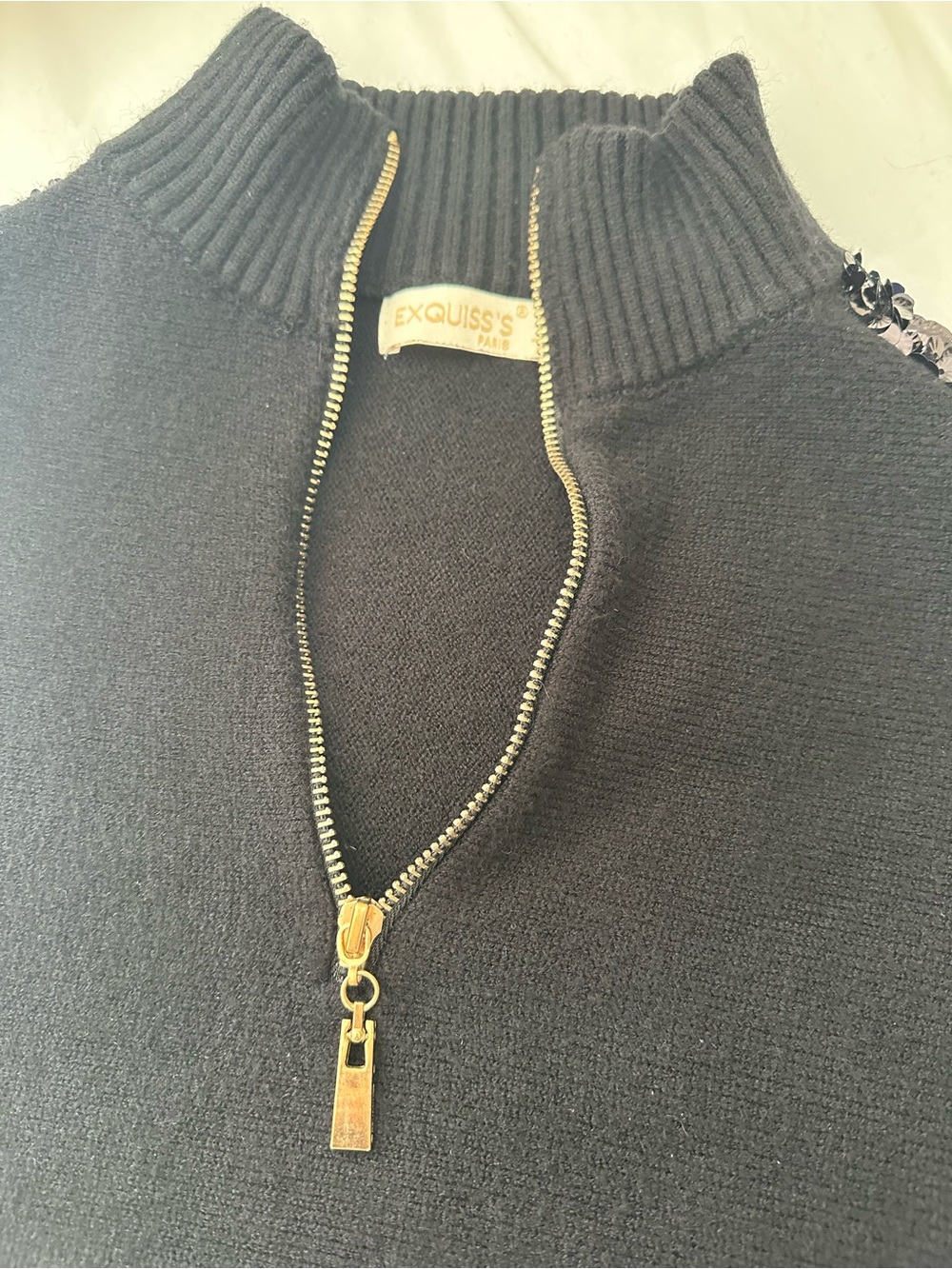 Exquisse’s Paris Black Sequin-Trim Half-Zip Sweater, OSFA - Picture 7 of 17
